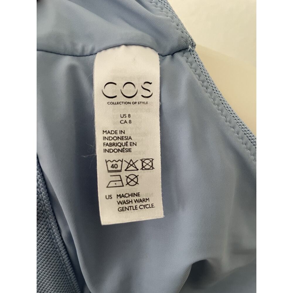 COS Bikini Top Womens 8 Light Blue Excellent Wrap Front Textured Swim - Picture 10 of 11